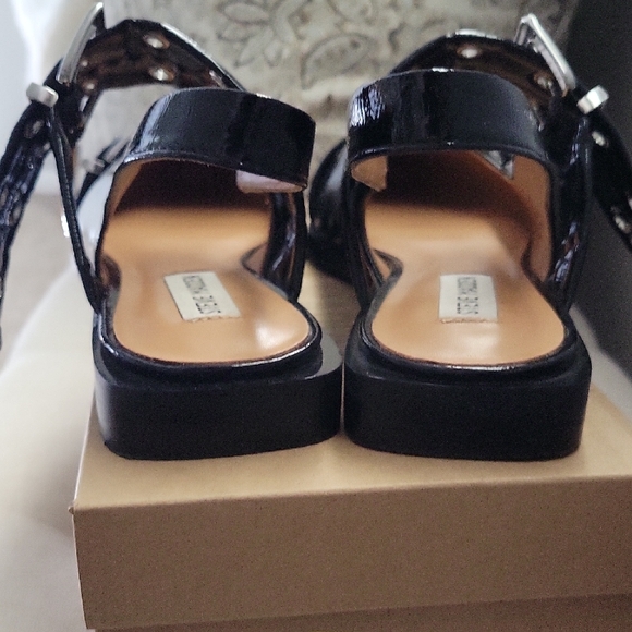 Steve Madden Graya Black Flats with Silver Buckles and Grommet Detail - Picture 5 of 11